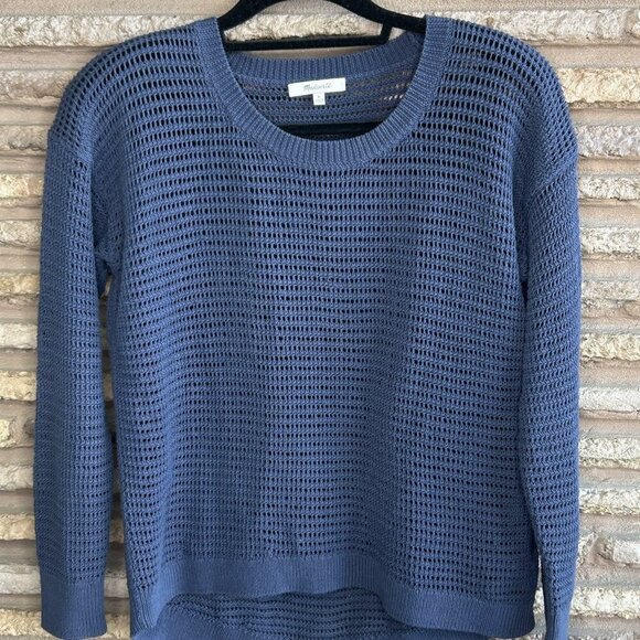 Madewell Navy Blue Open Weave Crewneck Pullover 100% Cotton Sweater Size Medium - Picture 6 of 7